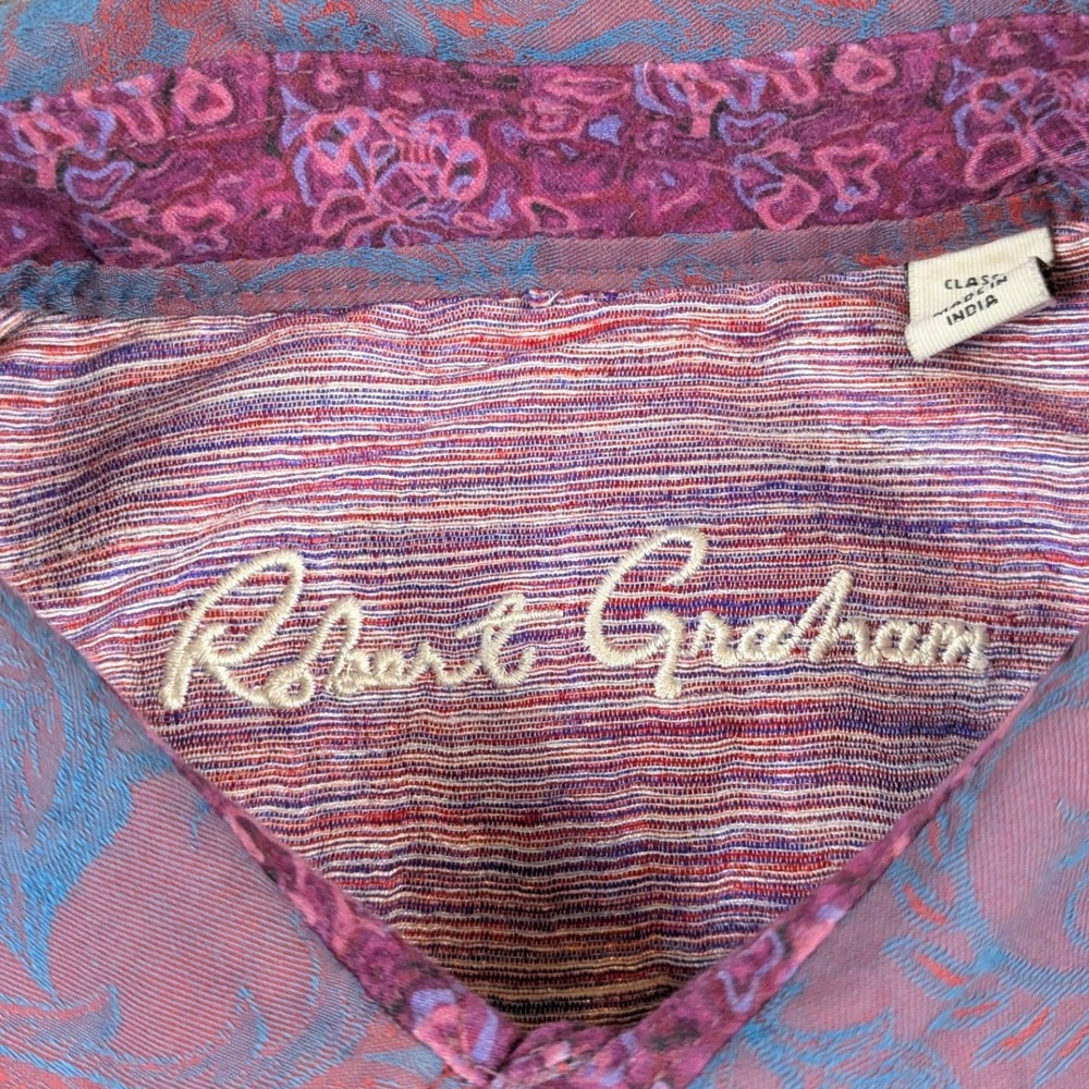 Robert Graham Mens XL Classic Fit Paisley Jacquard Button Down Shirt Red Blue - Picture 2 of 13